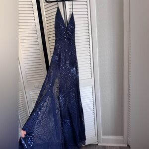Elegant Navy Blue Sequin Evening Gown new